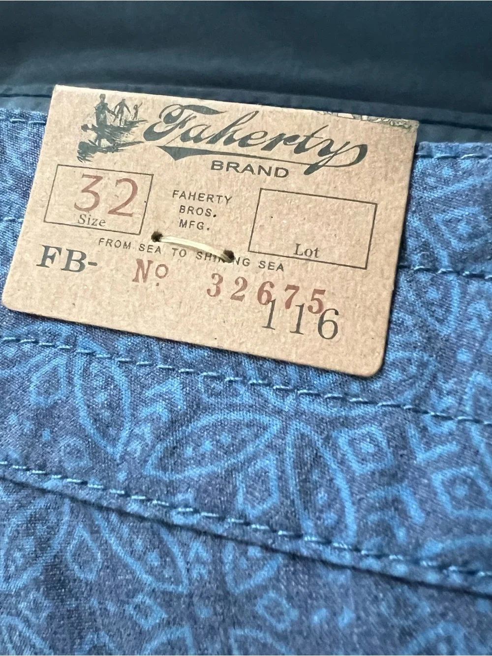 Faherty Biarritz Board Shorts Blue 7” Inseam Tie Waist Quick Dry Men’s Size 32